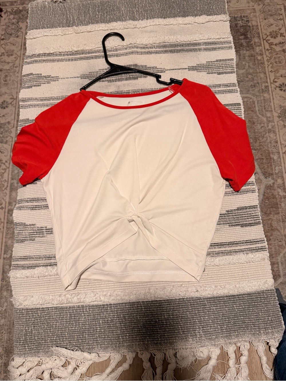 BuffBunny Red & Cream Twist-Front Raglan Tee